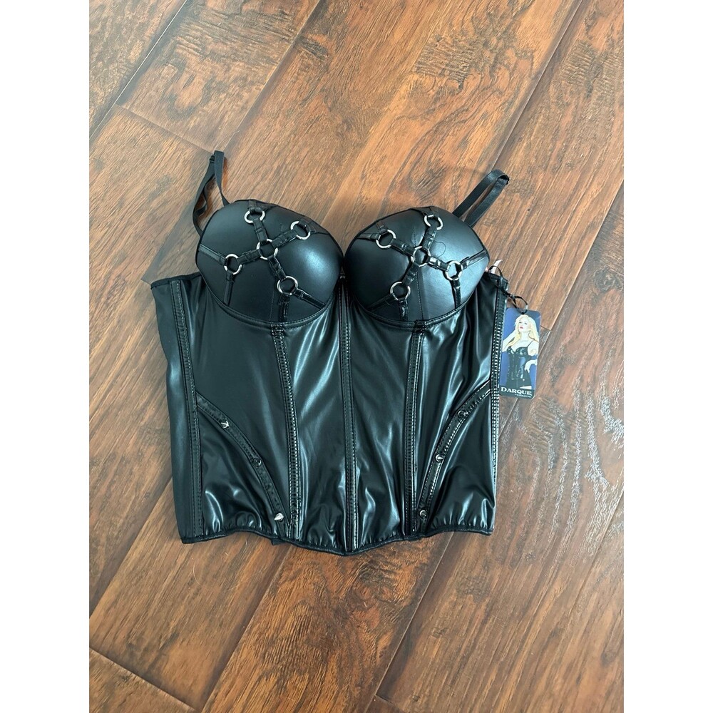 Black Faux Leather Corset Bustier Top XL Gothic Pin-Up